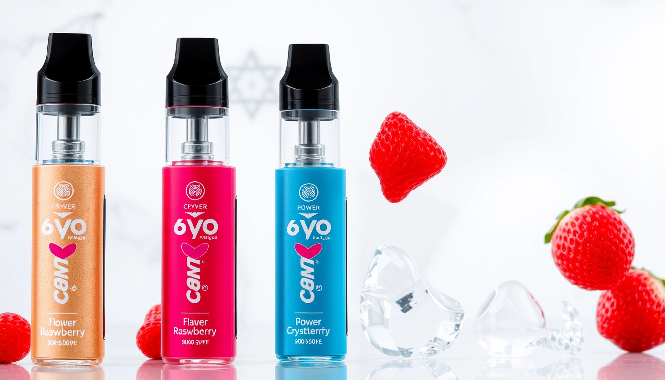 Colorful assortment of crystal vape pens showcasing the 6000 puffs feature, highlighting popular flavors like Watermelon Ice and Strawberry Raspberry Ice